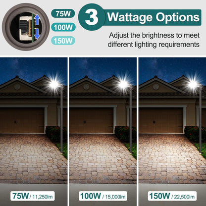 kadision LED Parking Lot Light 150W/100W/75W Adjustable, 22500lm (150lm/W) 5000K 100-277V, Waterproof LED Shoebox Light with Dusk-to-Dawn Photocell, Slip Fitter Mount, ETL Listed (2 Pack)