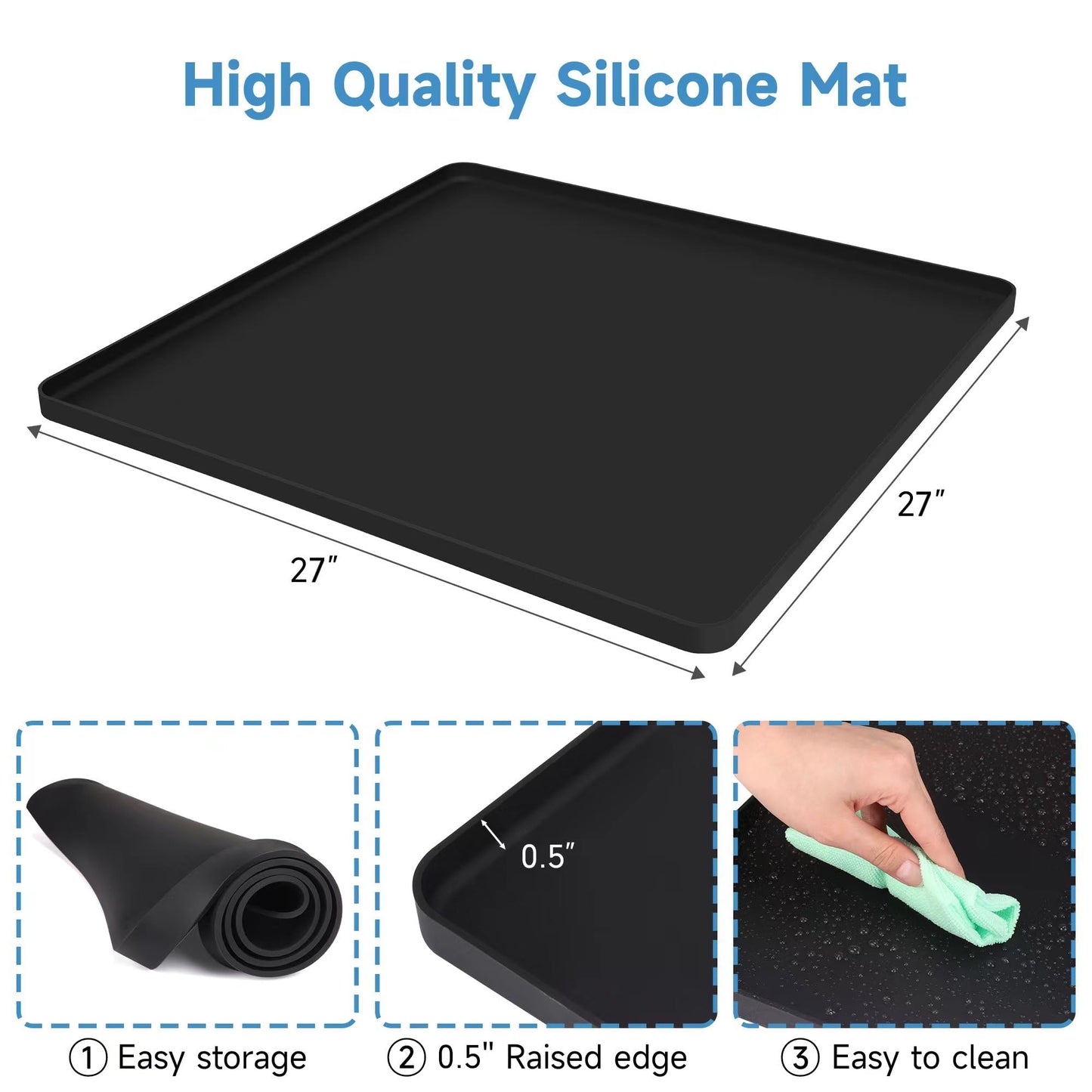 27''x27'' Extra Large Mini Fridge Silicone Mat with 0.5'' Raised Edges, Prevent Water Leakage and Floor Damage from Elecrical Equipment such as Washing Machines, Dryer, Mini Fridge, Wine Cabinet.