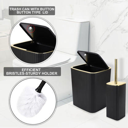 XLHOMO Bathroom Accessories Set - Gorgeous Black Bathroom Set, 10PC Bathroom Accessory Set, Toilet Brush, Trash Can, Qtip Holder & Soap Dispenser
