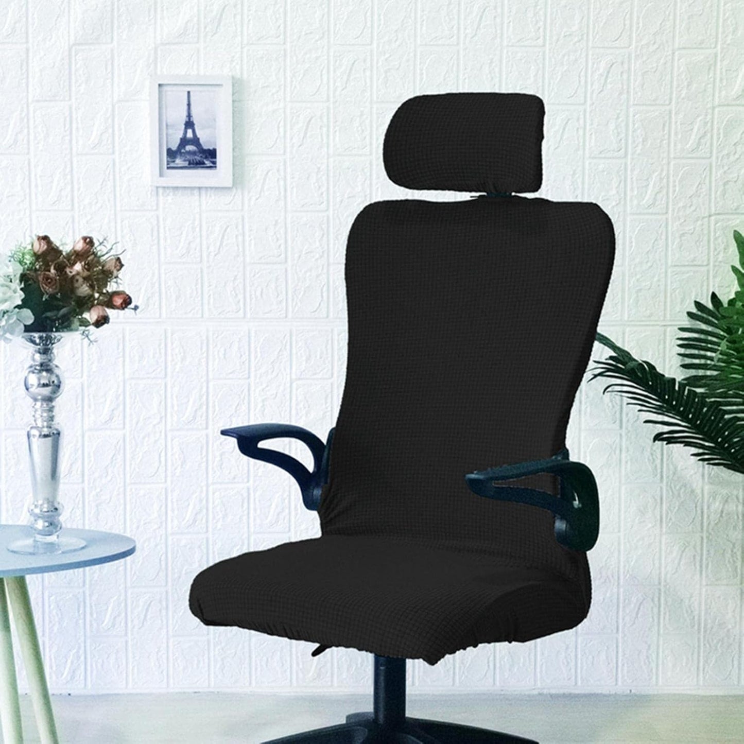 Office Chair Cover Black, Water Resistant Washable Soft Comfortable Armrest Protector Slipcover for Office Dining Room