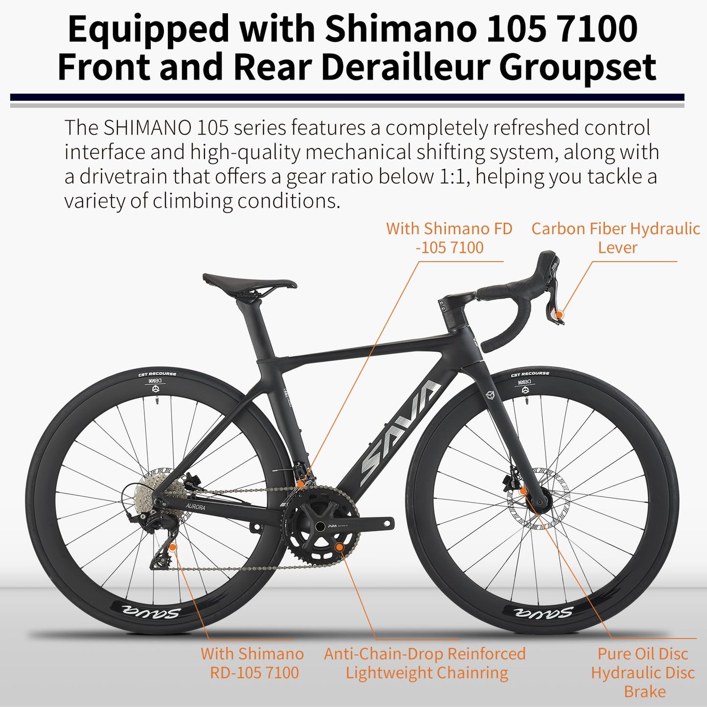SAVADECK A7L Carbon Road Bike, T800 Carbon Fiber Frame 700C Racing Bicycle with Shimano 105 R7100 24 Speed Groupset and Hydraulic Disc Brake, Ultra-Light Carbon Bike for Man and Women(White,56cm)