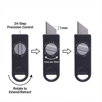 Fortedgear EDC Utility Knife with Precision Scale Knob, CNC Aviation Aluminum Box Cutter, Roller Guide Leather Craft Tool for Paper & Mailroom, Includes 10 SK2 Blades & Gift Box (Black)
