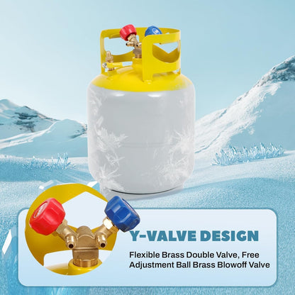 FAHKNS Recovery Tank Refrigerant Recovery Cylinder Tank 50 LB with 1/4 SAE Y-Valve Liquid/Vapor Reclaim Tank AC Freon Refrigerant Recovery Tank Reusable Cylinder Tank Without Float Switch