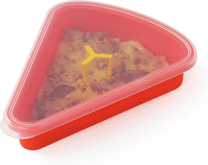 Reusable Silicone Pizza Slice Storage Container - Fits Single Slice up to 16”, 2 Sets (2 Red) with Air-tight Lids