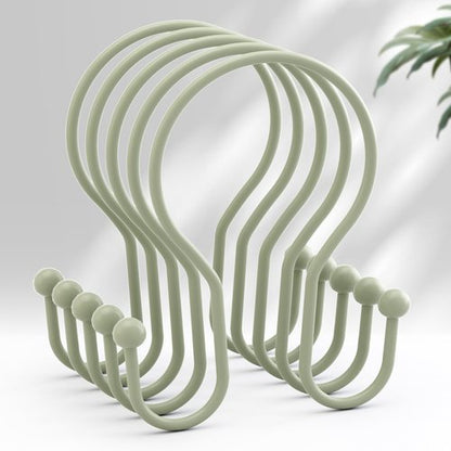 AmazerBath Shower Curtain Hooks Sage Green Shower Curtain Rings, Simple Double Hook Shower Curtain Hooks Rust Proof, Smooth Sturdy Metal Shower Hooks for Shower Curtain Rod, 12 Pcs Shower Rod Hooks