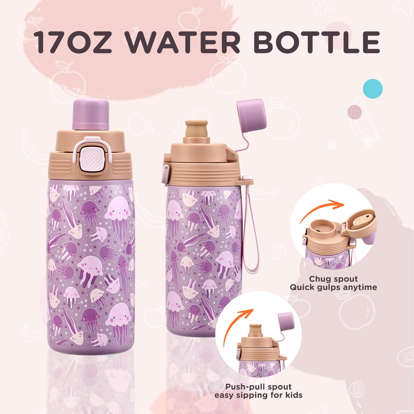 MAISON HUIS Bento Box for Kids with 8oz Soup Thermo, Insulated Lunch Bag & 17oz Water Bottle, 2-Compartment Bento Box with Built-In Ice Pack, Leak-Proof & BPA-Free