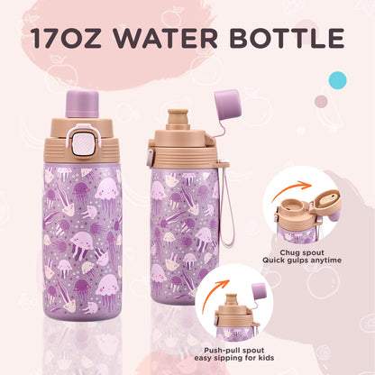 MAISON HUIS Bento Box for Kids with 8oz Soup Thermo, Insulated Lunch Bag & 17oz Water Bottle, 2-Compartment Bento Box with Built-In Ice Pack, Leak-Proof & BPA-Free