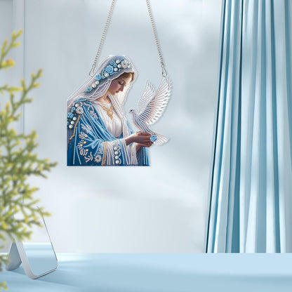 AiYuanzsh Diamond Art Hanging Kit Virgin Mary with Dove, Religious Special Shaped Diamond Painting Suncatcher Ornament for Adults DIY Spiritual Wall Window Pendant Decor