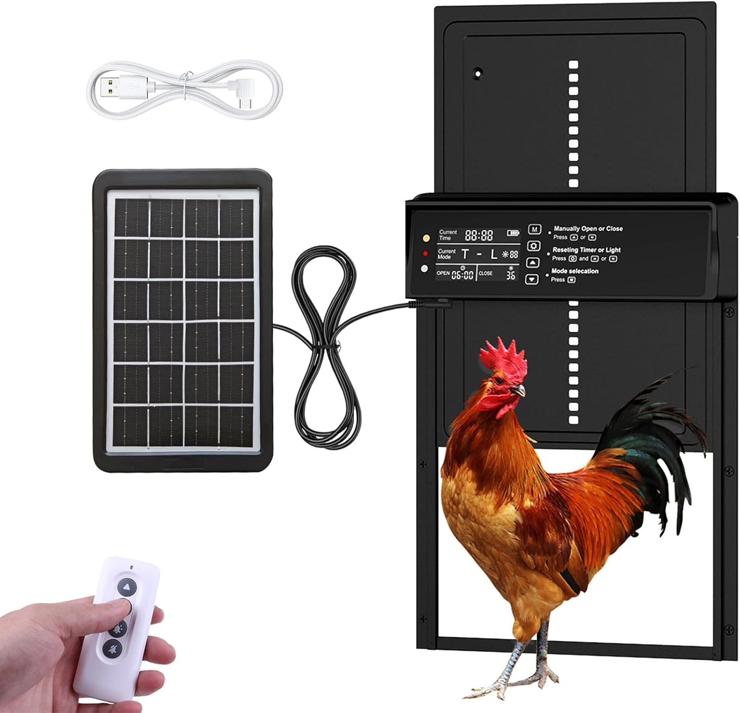 Bainianhhg 4 Anti-Pinch Automatic Chicken Coop Door Solar Powered with Timer & Light Sensor Modes Aluminum Waterproof