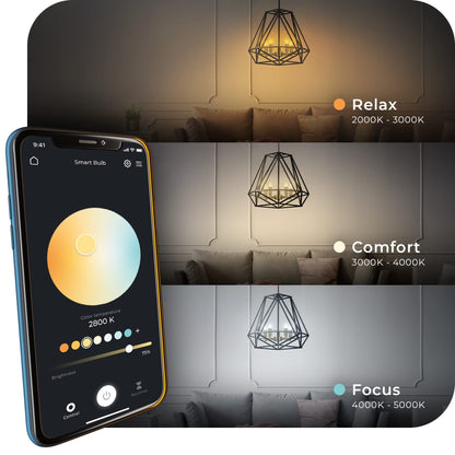 GLOBE Electric 34919 Wi-Fi Smart 5.5W (60W Equivalent) Straight Filament Tunable White Amber Glass LED Light Bulb, No Hub Required, Voice Activated, 2000K - 5000K, Vintage Edison Style, 500 Lumns