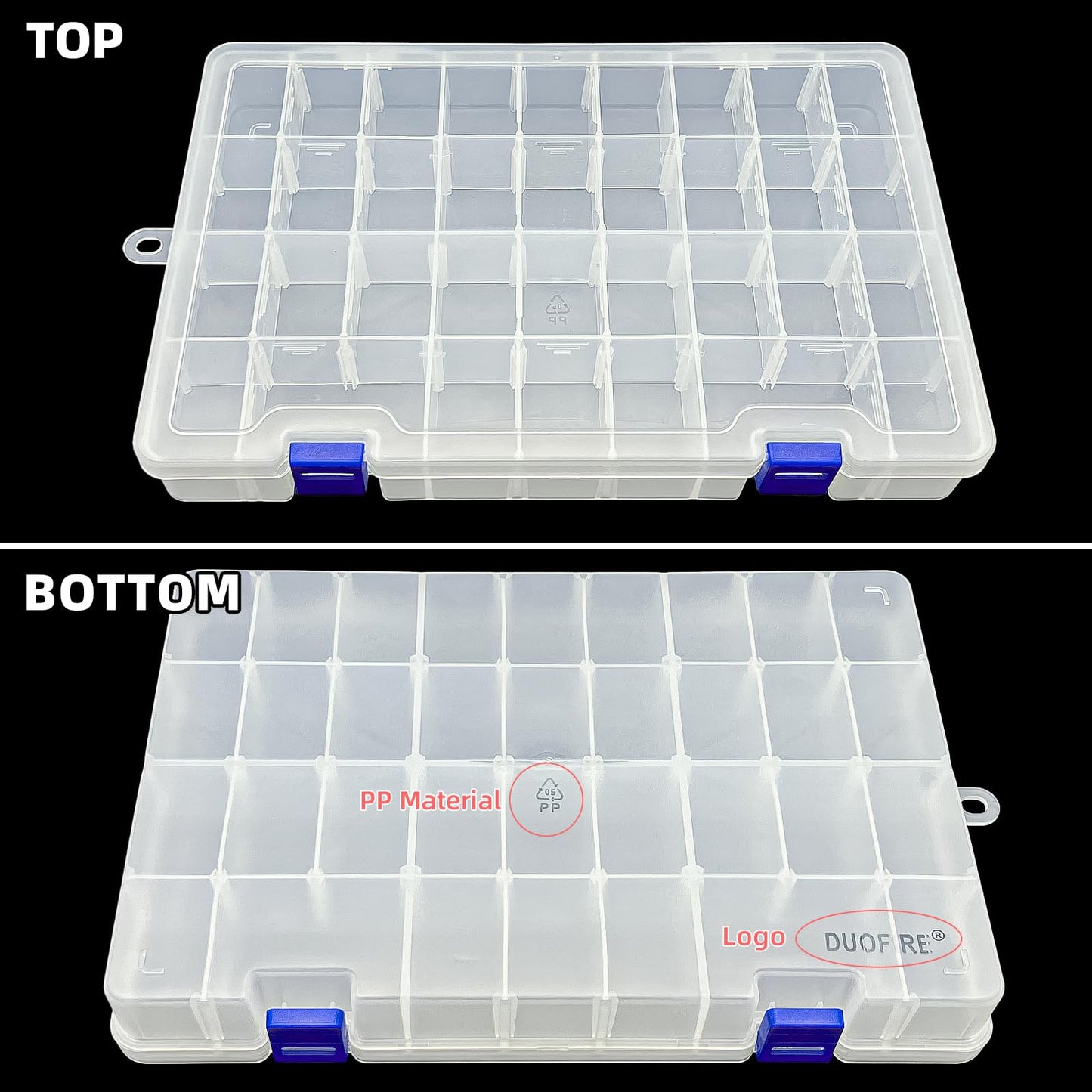 DUOFIRE Plastic Organizer Container Storage Box Adjustable Divider Removable Grid Compartment for Jewelry Beads Earring Container Tool Fishing Hook Small Accessories(34 Grids, White X 4)