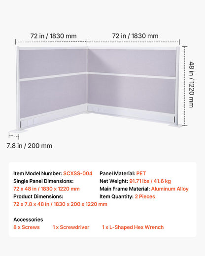 VEVOR Office Divider Privacy Partitions, 2-Pack, 72" x 48" Room Divider Walls, PET Workstation Cubicle Partition with Outlet Covers, Freestanding Privacy Panels for Office Library School