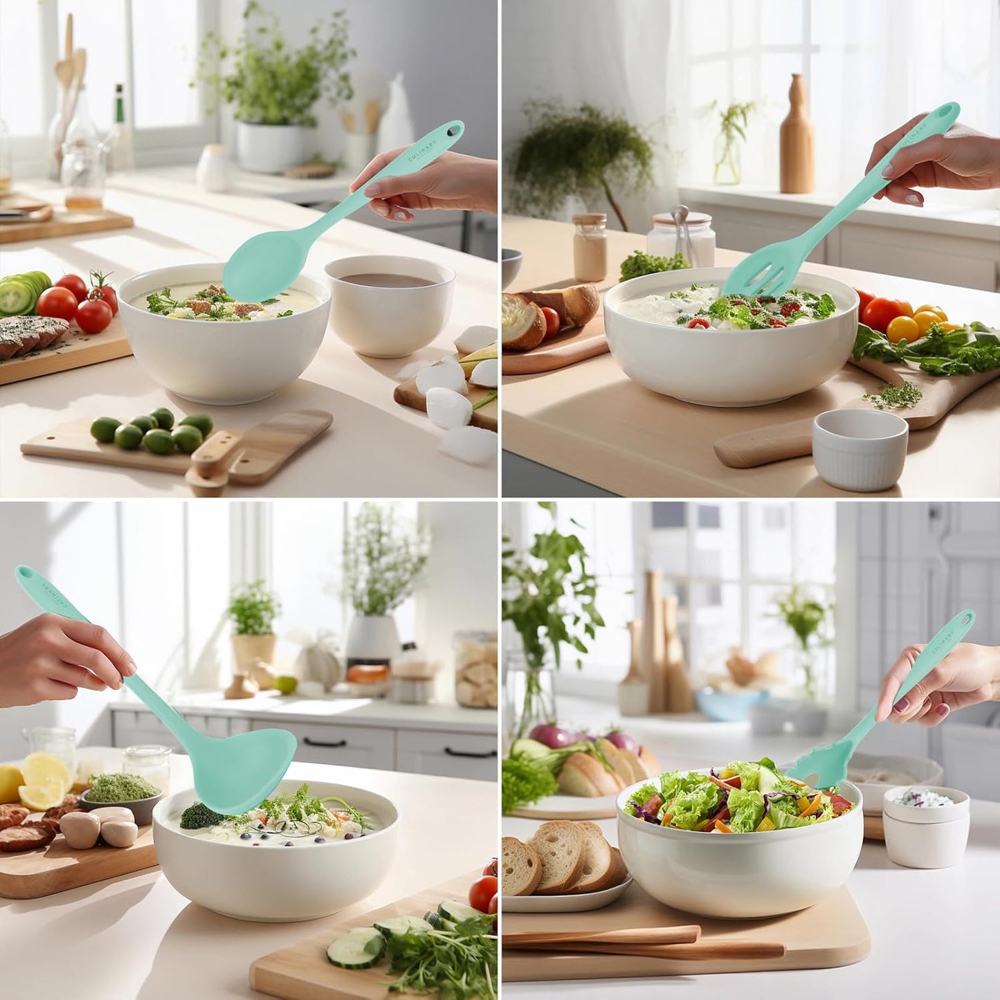 Culinary Couture Aqua Sky Silicone Cooking Utensils Set - Heat Resistant Kitchen Tools with Bonus Recipe Ebook
