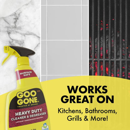 Goo Gone Heavy Duty Cleaner & Degreaser Spray With Microfiber Cleaning Towel – Cuts Through Tough Grease, Oil & Grime - 32 Oz (2 Pack + Towel)