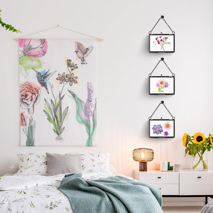 Thyle 8 Pieces Pressed Flower Frames, 3.5 x 2.5 Inch Wall Hanging Double Glass Picture Frames with Chain, Clear Floating Display for Dried Flowers Plants Wall Decor Artwork DIY Family Photo