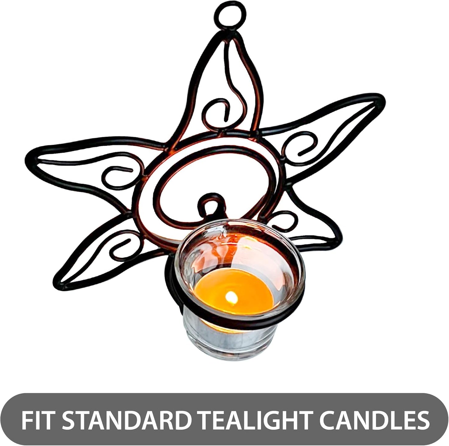 Set 2 Lilys Home Southwestern Sun Decorative Votive Candle Tea Light Wall Mount Sconces, Black Steel, with Clear Glass