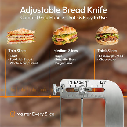 LACRTOPE Adjustable Bread Slicer for Homemade Bread - Sourdough Bread Knife with Precision Thickness Guide & Serrated Stainless Blade, Manual Bow Bread Cutter for Bagels & Baguettes, Ideal Baker Gift