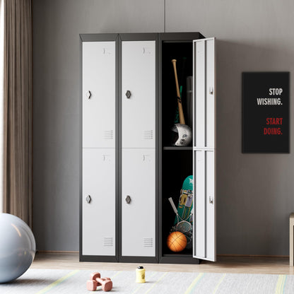 ExploreHorizon 72" Tall Metal Locker Cabinet with Lockable Doors & Keys, Employee Storage Organizer for School, Gym, Office, Home, Garage, Mudroom, Durable Steel Cabinet, Black - 2 Doors