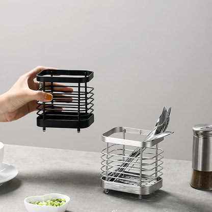 Stainless Steel Kitchen Utensil Holder, Countertop Drying Caddy, Rust-Proof Cutlery Drainer for Kitchen Utensils