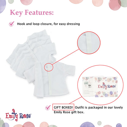 Emily Rose 5-Pack White 18 Inch Doll T-Shirts - 80/20 Cotton/Poly | Doll Clothes Wardrobe Basics – Fits American Girl & Our Generation Dolls – for DIY Crafts, Tie Dye Sublimation & More