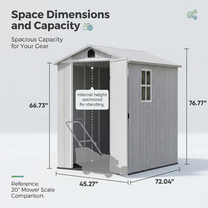 Devoko 4×6 FT Resin Storage Sheds with Floor, Plastic Outdoor Garden Shed with Windows and Lockable Doors, Waterproof Outside Tool Sheds for Patio Backyard Lawn, Light Gray