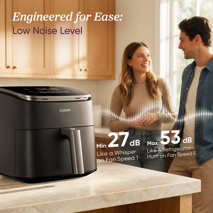 Cosori 9-in-1 TurboBlaze Air Fryer 6 Qt, PFAS-Free Ceramic Coating, 90°–450°F, Precise Heating for Even Results, Air Fry, Roast, Bake, Broil, Dry, Frozen, Proof, Reheat, Keep Warm, 120V, Dark Gray