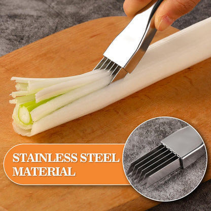 2Pcs Upgrade Shred Silk The Knife, Stainless Steel Green Onion Cutter, Multifunctional Kitchen Vegetable Chopper for Garlic Onion, Premium Food Slicer Gadget, Off the College