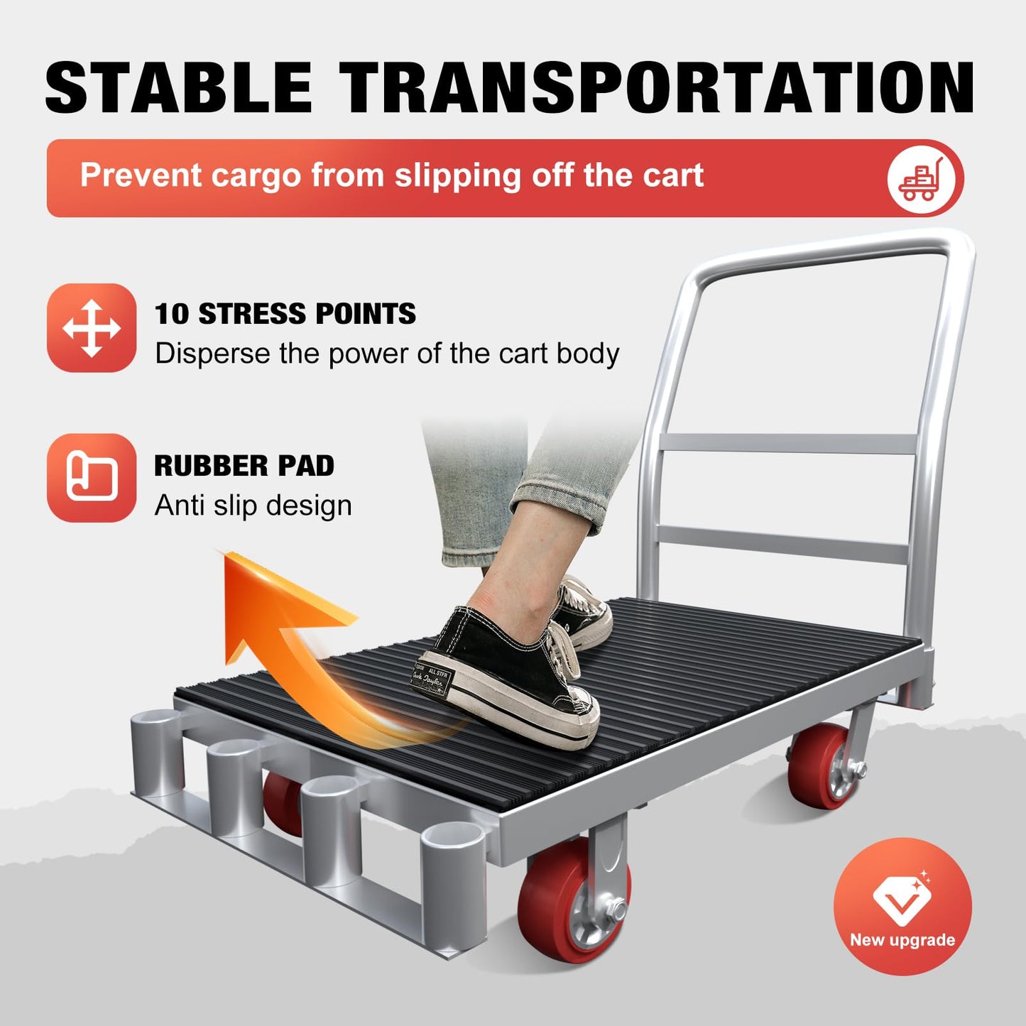 2IN1 Heavy Duty Panel Truck, 42" x 24" Platform Cart w/Rubber Mat & 3 Handrails, 2500 lbs Capacity Drywall & Lumber Cart, Flatbed Cart w/2 Swivel Casters, All-Steel Hand Truck Push Cart
