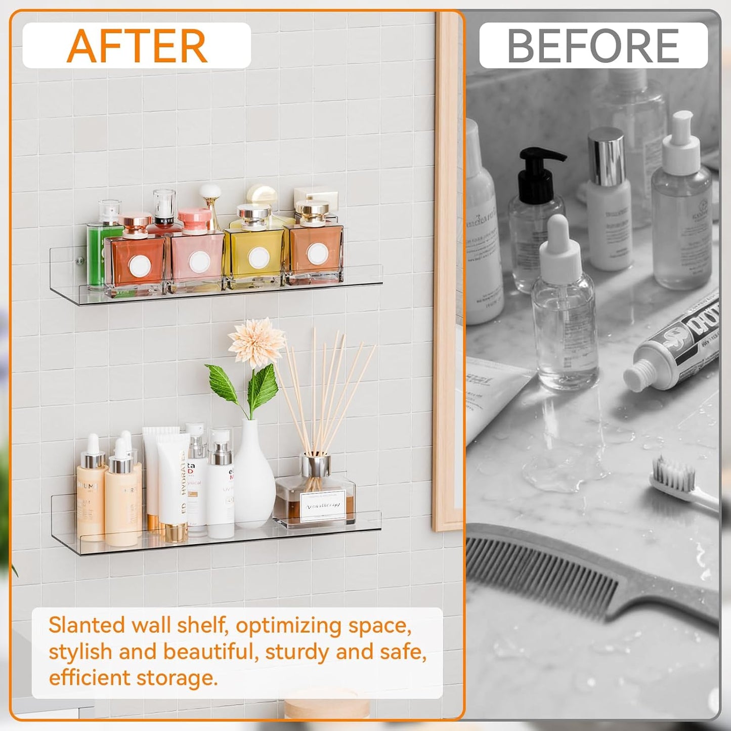 2 Bedroom,Room,15 Inch Pcak Clear Acrylic Shelves for Bathroom Wall Shelf & Organizer,Invisible Floating Shelves & Wall