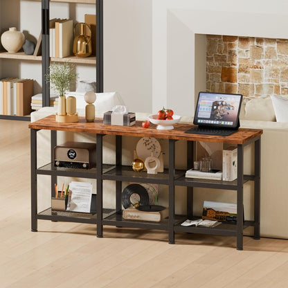 Furologee TV Stand, Small Media Console Table with 3-Tier Storage Shelves, Industrial Entertainment Center for TVs up to 50 Inch, Television Stands for Living Room, Bedroom, Rustic Brown