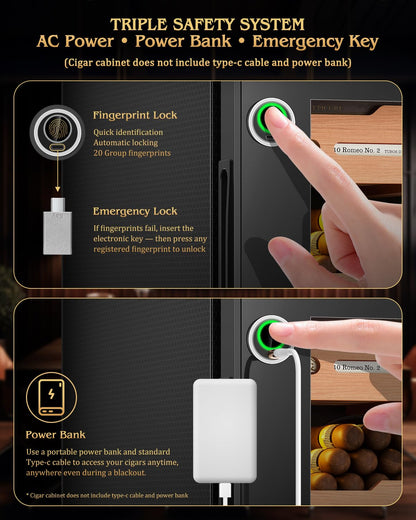 FANKAI Electric Cigar Humidor Cabinet with Temperature & Humidity Control System, 50L Cooling Cigar Fridge up to 300 Counts, Cedar Wood Shelves,Digital LED Screen,Fingerprint Safety Lock,Gift for Men