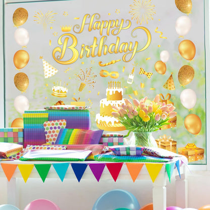 Whaline 134Pcs Birthday Window Clings, Gold Yellow Decals for Birthday Party Home School Decorations