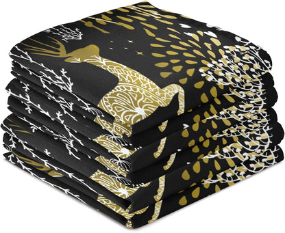 ALAZA Christmas Reindeer Gold Black Decorative Kitchen Dish Towels Set of 4, Soft Absorbent Kitchen Hand Towels, 18 x
