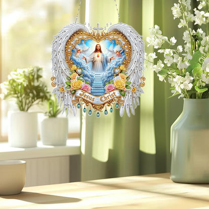 Diamond Art Hanging Kit for Adult,Special Shaped Rhinestone,DIY Acrylic Diamond Art Painting Window Pendants Home Garden Wall Hanging Kits Hanging Ornament,Double Sided (Jesus)