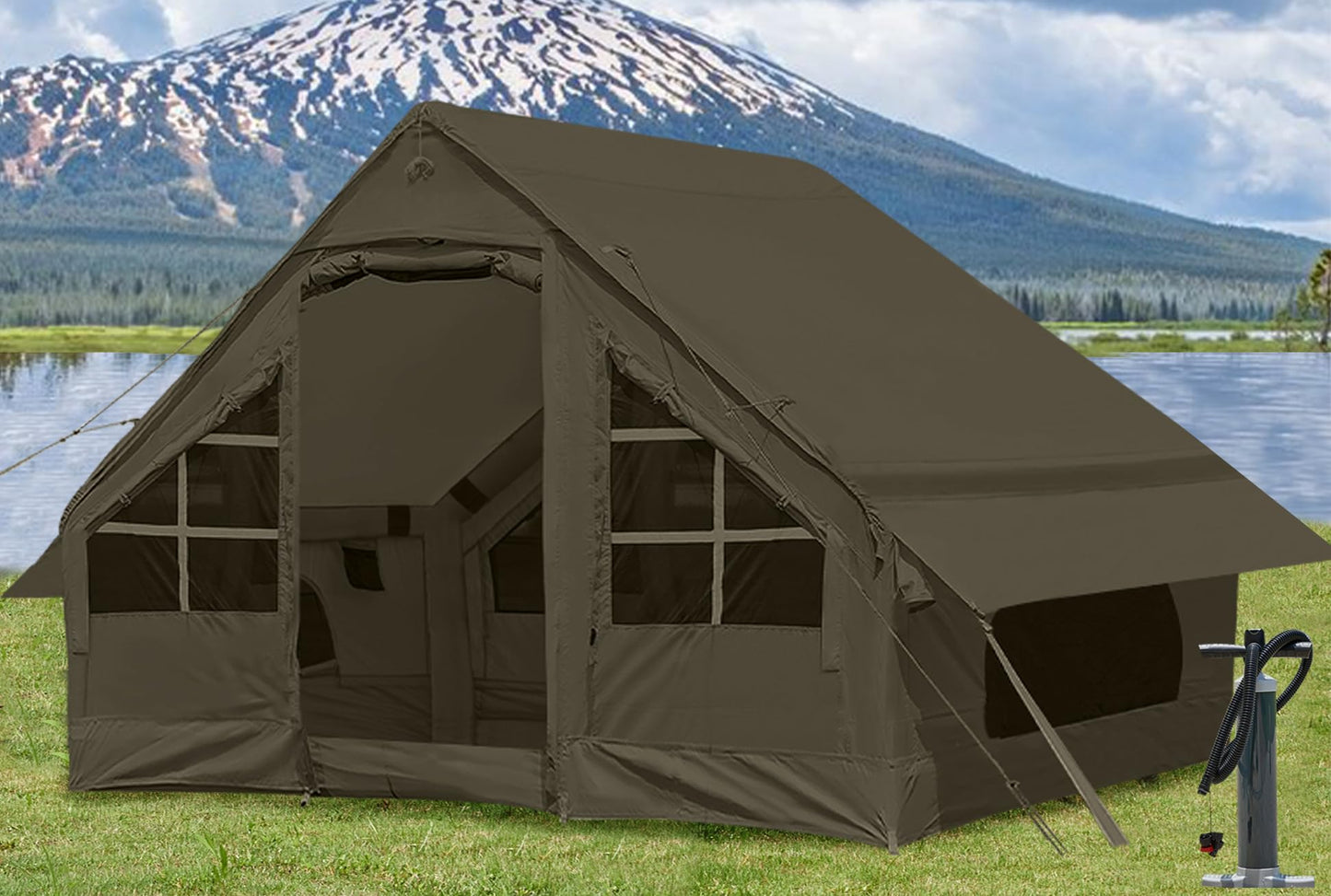 Inflatable Tent with Pump, 4-6 Person Glamping Camping Tents House, Easy Setup Blow Up Family Tents for 4 Seasons Waterproof Inflatable Tent for Camping Wind Resistant Air Tents House for Adult