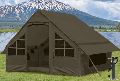 Inflatable Tent with Pump, 4-6 Person Glamping Camping Tents House, Easy Setup Blow Up Family Tents for 4 Seasons Waterproof Inflatable Tent for Camping Wind Resistant Air Tents House for Adult