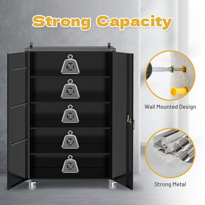 biosp 72" H Wide & Deep Garage Storage Cabinet with Wheels & Pegboards, Metal Storage Cabinet with Locking Door & Adjustable Shelves, Rolling Tool Cabinet for Garage, Shop, Office, 72"x43"x22"