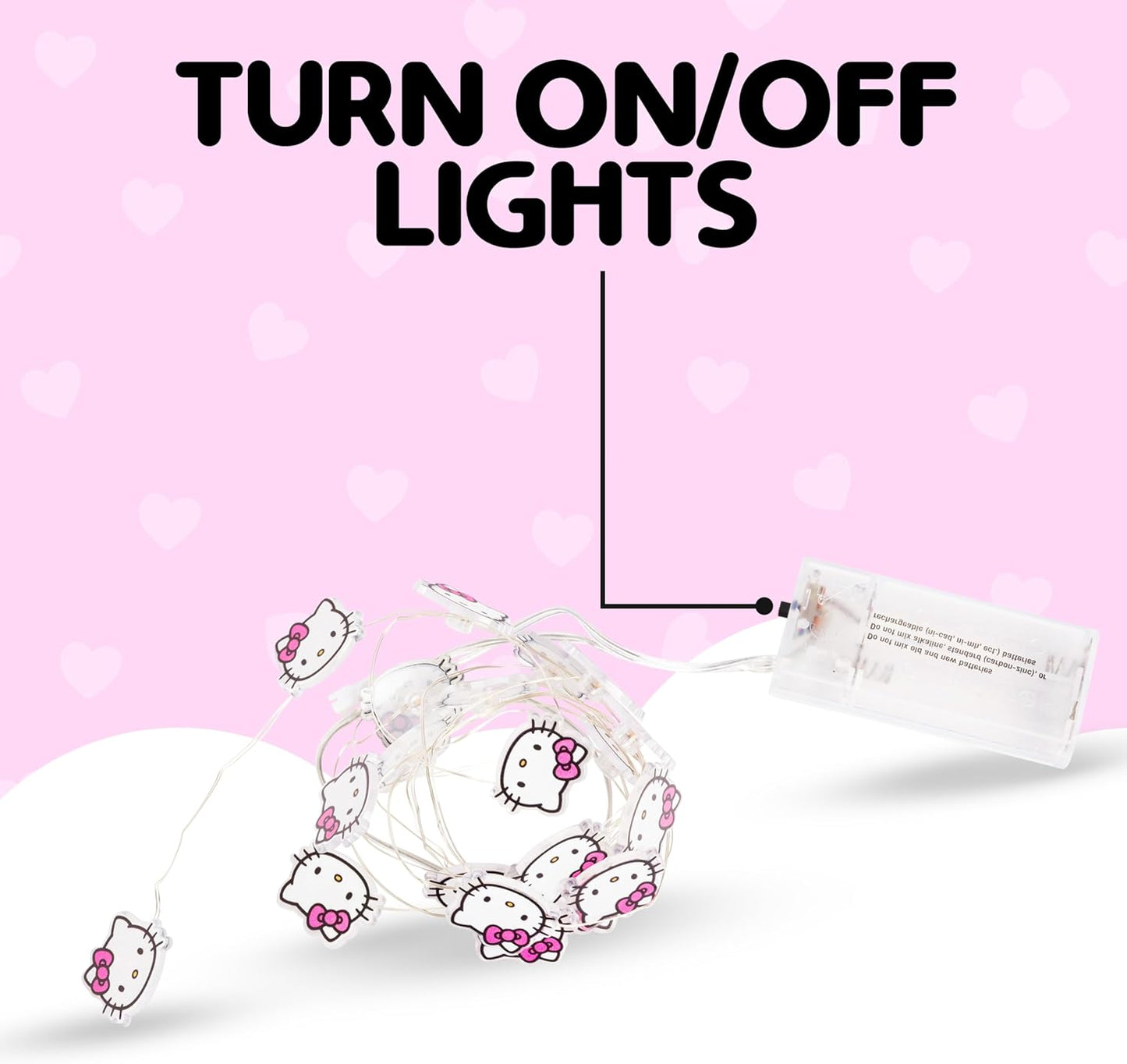 20ct 7 Silver Buffalo Hello Kitty Face with Pink Bow Decorative String Lights, Feet Long, Battery Powered (Batteries