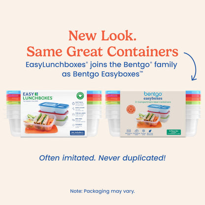 Bentgo Easyboxes - Original Stackable Lunch Boxes - Reusable 3-Compartment Food Containers for Kids and Adults - Bento Lunch Box for Meal Prep, School, & Work - BPA Free, Set of 4 (Classic)