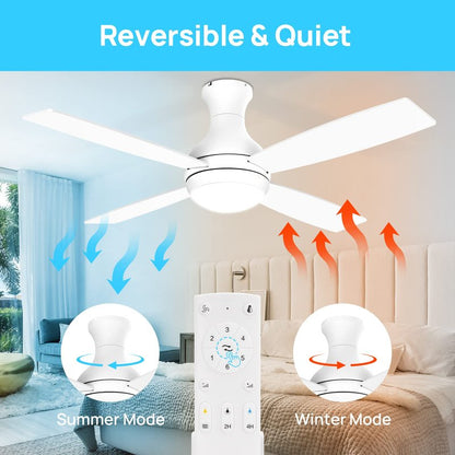 Consciot 52 inch Ceiling Fans with Lights Remote, Modern Ceiling Fan with Light, Dimmable 3 CCT, DC Motor, Easy Installation, Flush Mount for Bedroom Patio Living Room Kitchen Portico, Modern White