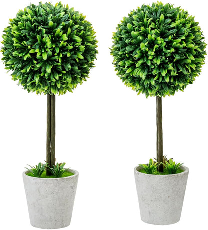 MyGift 15 Inch Boxwood Topiary Tree - 2 Pack Faux Plant Balls in Gray Pulp Planter, Tabletop Home Décor