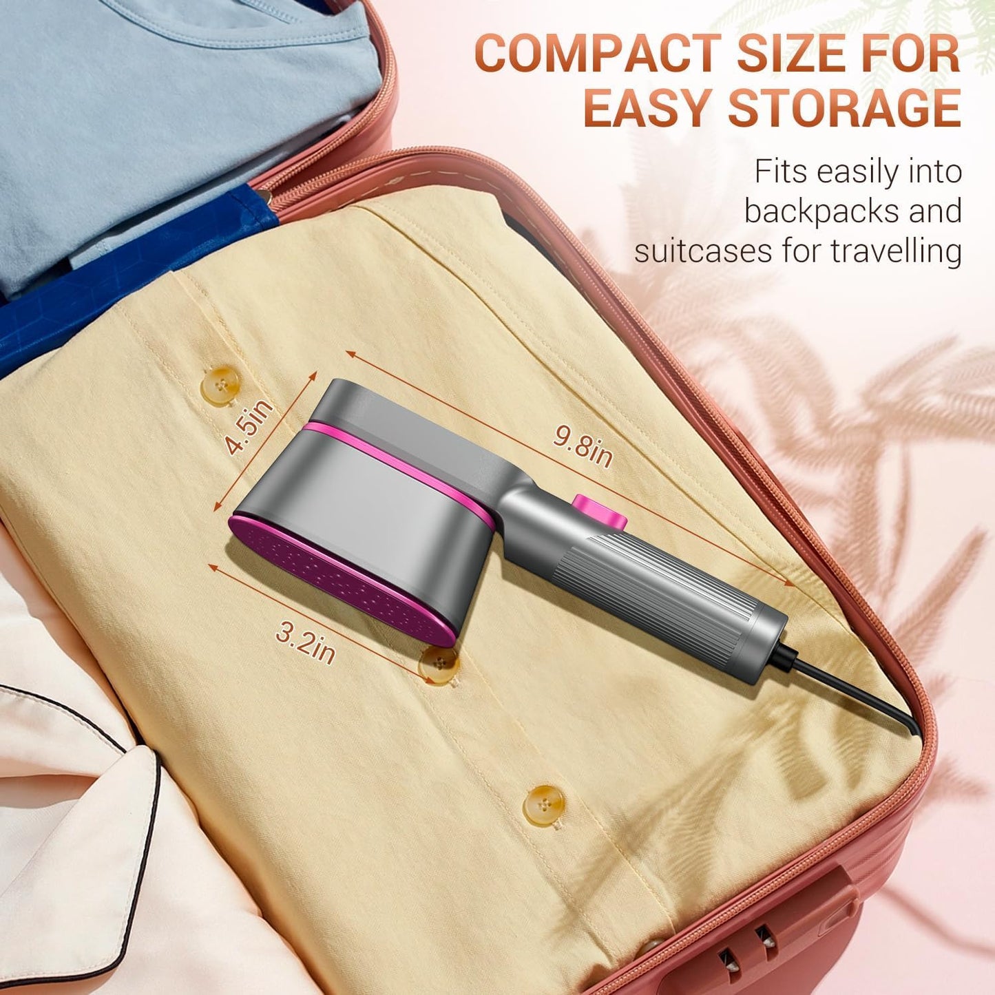 Handheld Clothes Steamer, 2000W Powerful Iron, 9-Second Fast Heat-up, 2 in 1 Fabric Wrinkle Remover for Home Travel