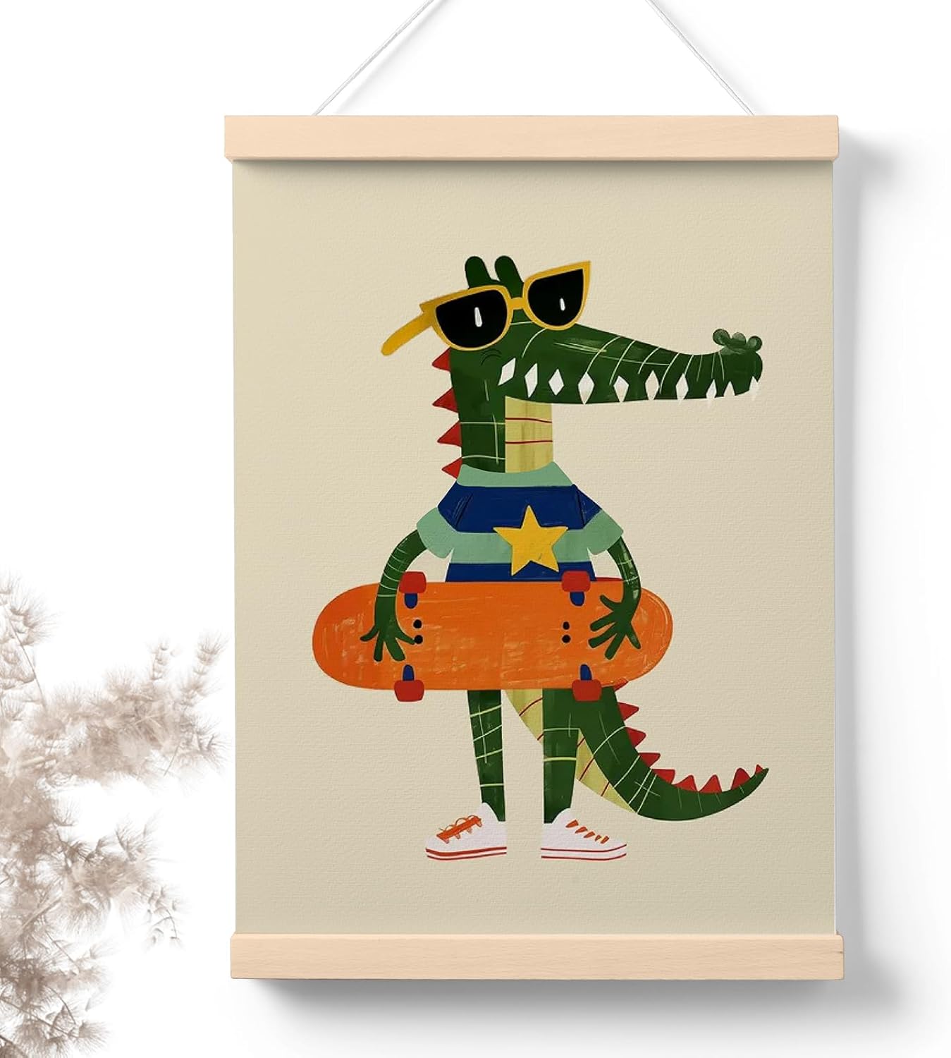 12x16 Inch PaJiaNi Skateboard Wall Art, Skateboard Wall Decor Poster, Crocodile Wall Decor Poster for Nursery Kids