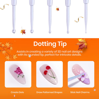 Beetles Nail Art Brushes 8pcs – Crystal Nail Art Tools 5pcs Double-headed Nails Dotting Tool, 3pcs Striping Liner Brushes for Nails with Pearls Bowknot Stickers, DIY Home Salon Manicure Design Tools