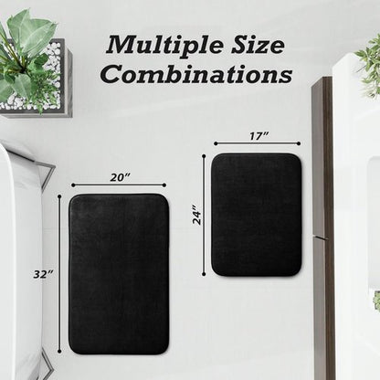 HUXMEYSON Non-Slip Bathroom Rug Set - Ultra Soft Velvet, Quick Dry, 2-Piece in Black