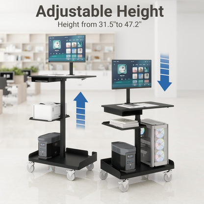 Natwind Mobile Workstation Cart with Monitor Mount, Height Adjustable Rolling Computer Desk with Cable Management Tidy, Heavy-Duty Standing Desk with CPU Holder for Office, School, Medical, Workshop