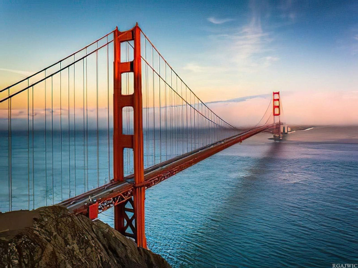 RGAJWIC Bridge Skyline Diamond Painting Kits, Sunset View of The Golden Gate Bridge and Fog, 5D DIY Full Drill Diamond Art Set for Home Wall Decor Adults Paint by Numbers 12x16 inch
