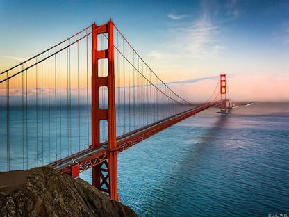 RGAJWIC Bridge Skyline Diamond Painting Kits, Sunset View of The Golden Gate Bridge and Fog, 5D DIY Full Drill Diamond Art Set for Home Wall Decor Adults Paint by Numbers 12x16 inch
