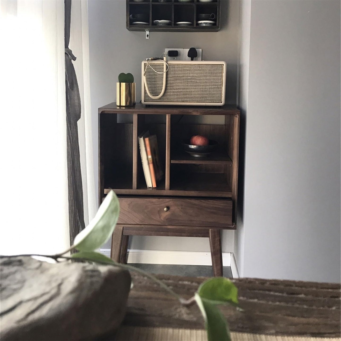 YUHUAWF Vinyl Record Holder Multi-functional Wooden Vinyl Record Cabinet Home Sideboard with Drawer CD Holder