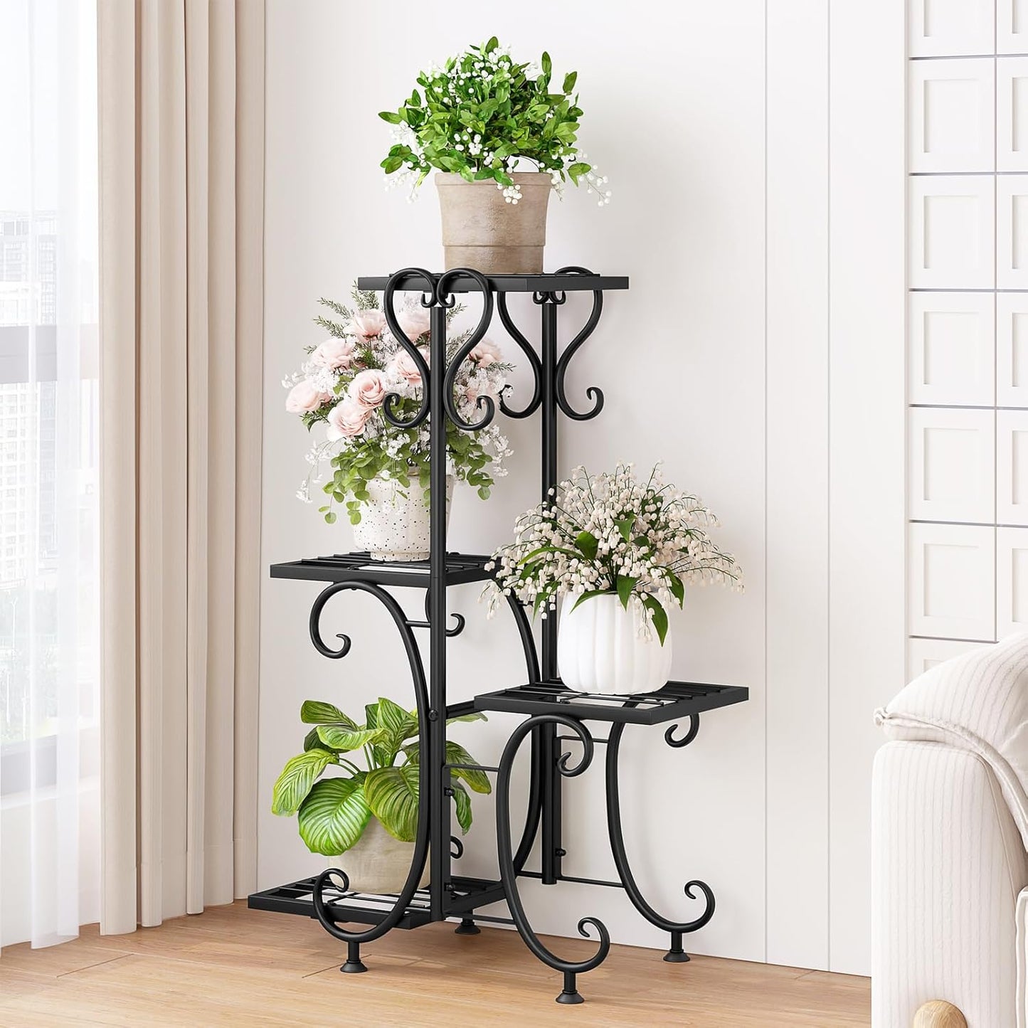 4Tier 4 INGIORDAR Plant Stand Indoor Outdoor Shelf Metal Holder Pot Rack Multiple Plants Stand Tall Flower Shelf Corner